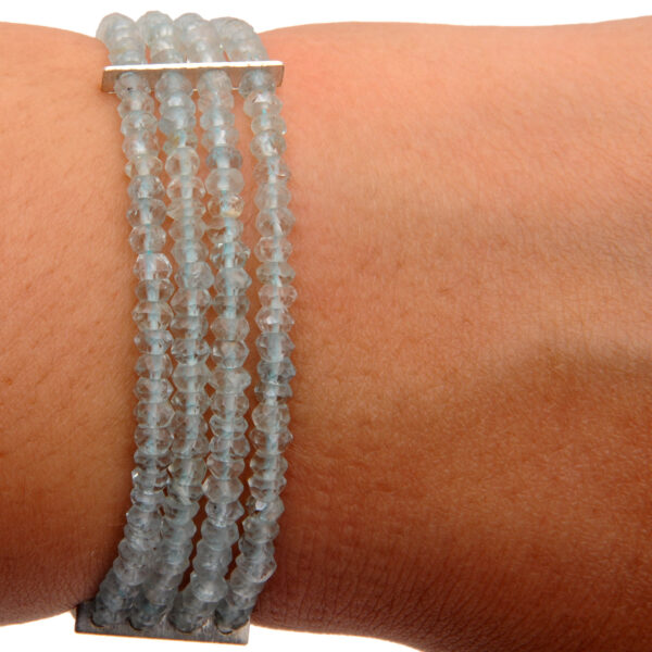 Gehna Jaipur 4 Rows Aquamarine Gemstone Round Shape Faceted Bead Bracelet For Girls & Women BS-1118