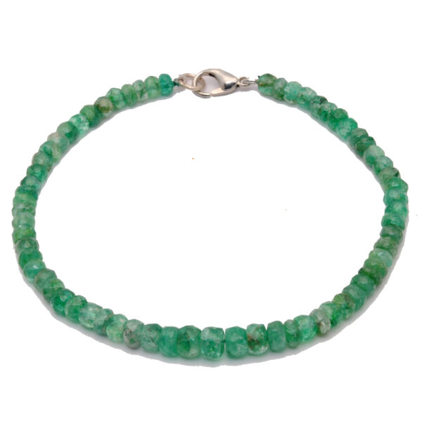 Gehna Jaipur Single Line Emerald Gemstone Faceted Beads Bracelet With Silver Clasp For Girls & Women BS-1121
