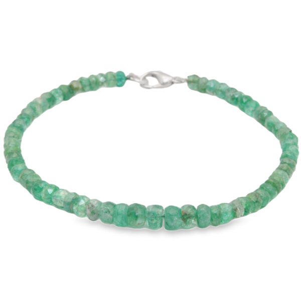 Gehna Jaipur Single Line Emerald Gemstone Faceted Beads Bracelet With Silver Clasp For Girls & Women BS-1121