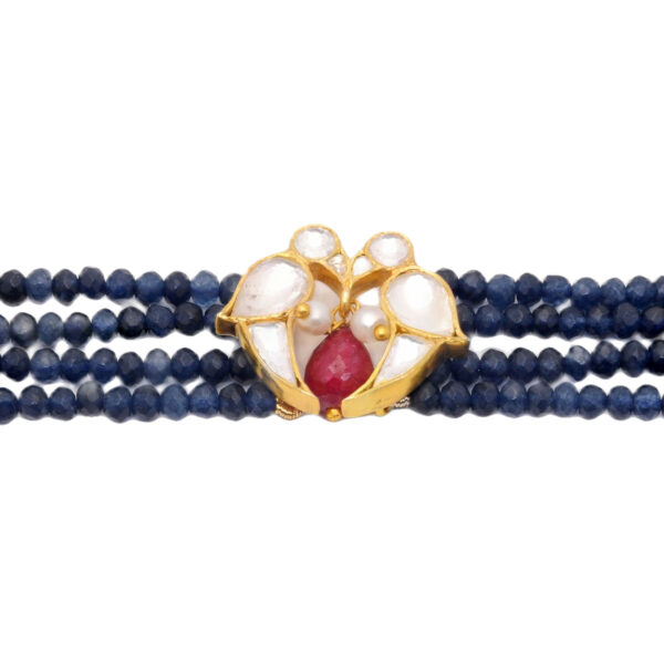 Gehna Jaipur Bracelet Of Blue Sapphire & Ruby Beads With 925 Silver Love Birds Motif For Girls & Women BS-1122