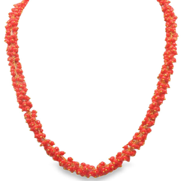 Gehna Jaipur Red Jasper Color Zirconia Bead Necklace Set Yellow Gold For Girls & Women CC-1137