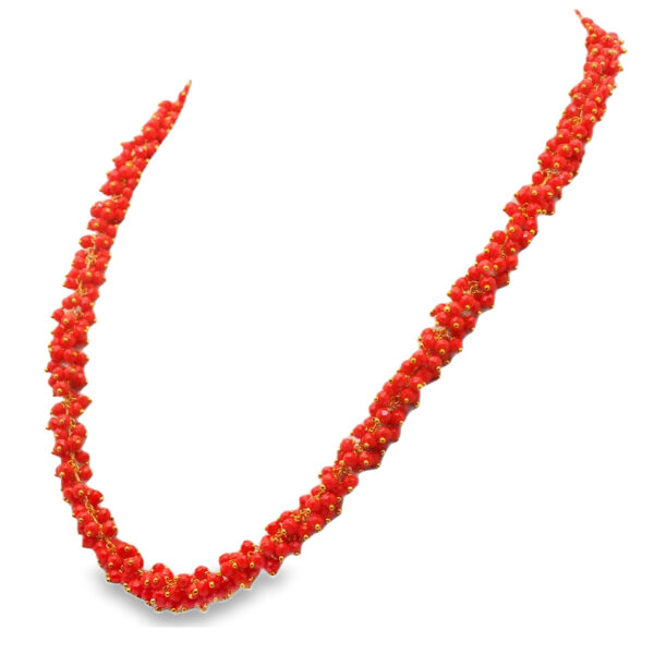 Gehna Jaipur Red Jasper Color Zirconia Bead Necklace Set Yellow Gold For Girls & Women CC-1137