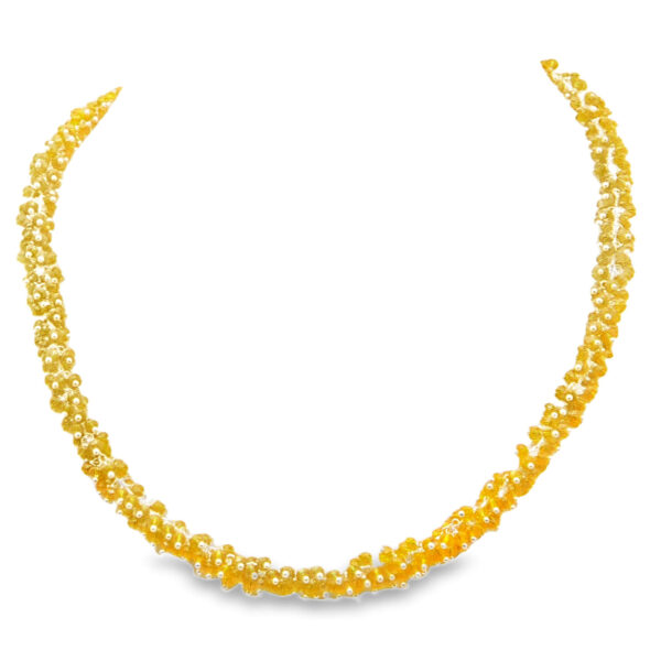 Gehna Jaipur Yellow Sapphire Color Zirconia Bead Necklace Set Silver Rhodium Plating For Girls & Women CC-1140
