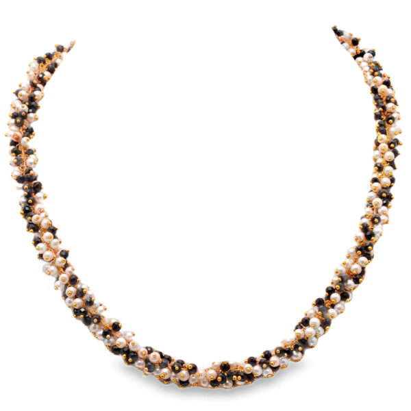 Gehna Jaipur Pearl & Black Spinel Color Bead Necklace Set Yellow Gold For Girls & Women CC-1143