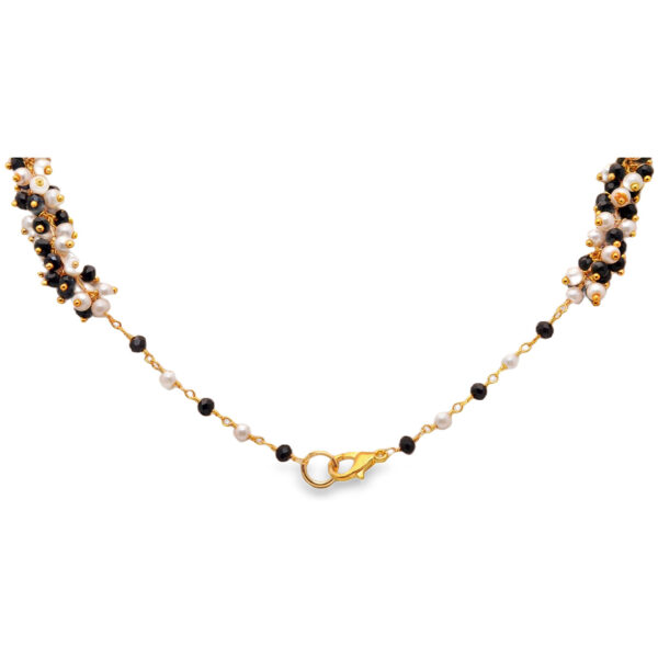 Gehna Jaipur Pearl & Black Spinel Color Bead Necklace Set Yellow Gold For Girls & Women CC-1143