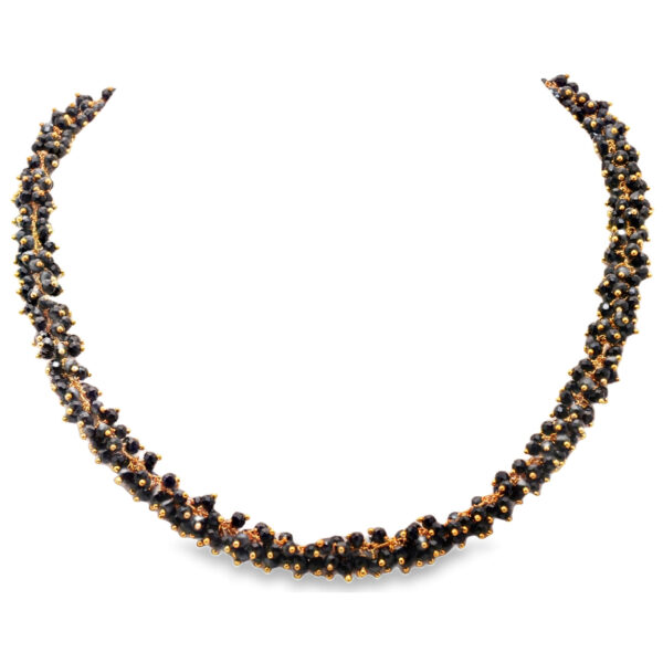 Gehna Jaipur Black Spinel Color Zirconia Bead Necklace Set Yellow Gold For Girls & Women CC-1147
