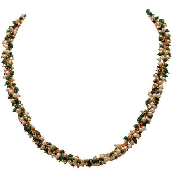 Gehna Jaipur Pearl & Emerald Green Color Bead Necklace Set Yellow Gold For Girls & Women CC-1152