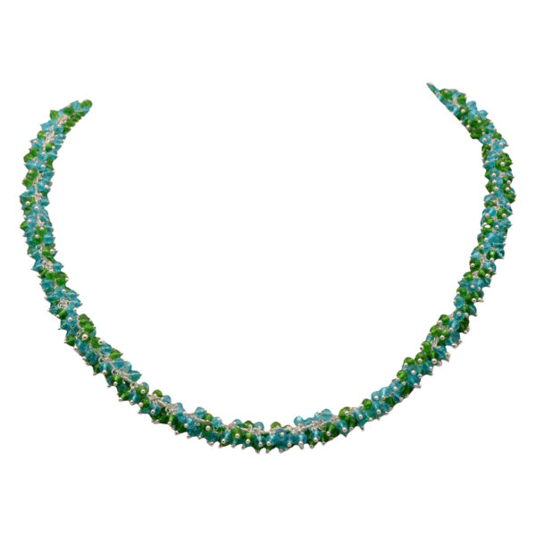 Gehna Jaipur Blue Topaz & Peridot Color Zirconia Bead Necklace Silver Rhodium Plating For Girls & Women CC-1162