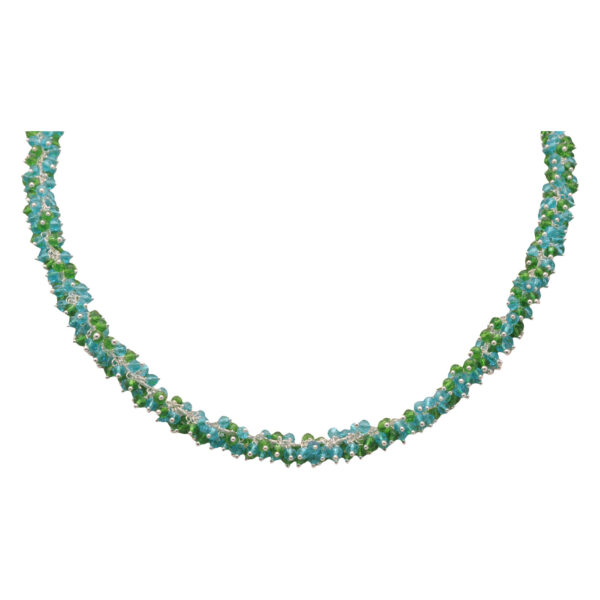 Gehna Jaipur Blue Topaz & Peridot Color Zirconia Bead Necklace Silver Rhodium Plating For Girls & Women CC-1162