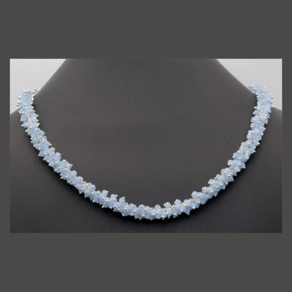 Gehna Jaipur Blue Chalcedony Color Zirconia Bead Necklace Silver Rhodium Plating For Girls & Women CC-1163