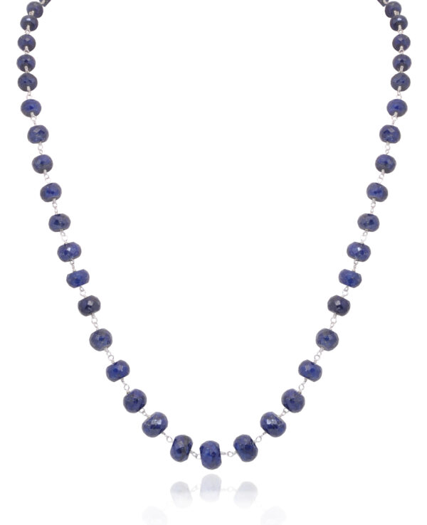 Gehna Jaipur Blue Sapphire Gemstone Knotted Bead Chain In .925 Sterling Silver For Girls & Women CP-1082