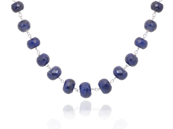 Gehna Jaipur Blue Sapphire Gemstone Knotted Bead Chain In .925 Sterling Silver For Girls & Women CP-1082