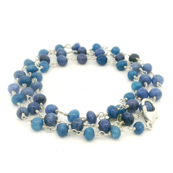 Gehna Jaipur Blue Sapphire Gemstone Bead Chain Knotted In .925 Sterling Silver For Girls & Women CP-1084