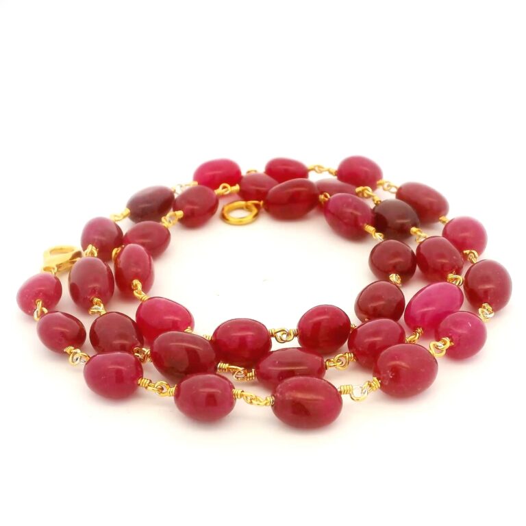 Gehna Jaipur Ruby Gemstone Oval Shape Bead Chain Knotted In .925 Sterling Silver For Girls & Women CP-1085