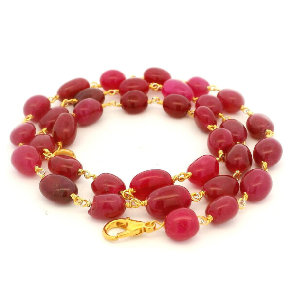 Gehna Jaipur Ruby Gemstone Oval Shape Bead Chain Knotted In .925 Sterling Silver For Girls & Women CP-1085