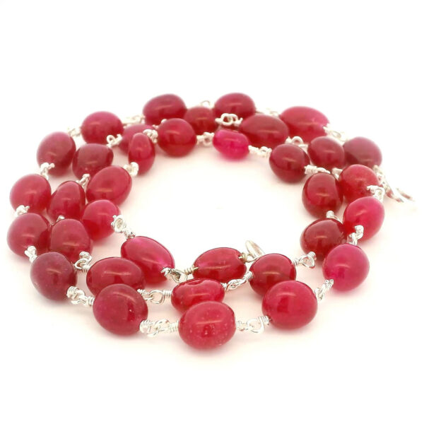 Gehna Jaipur Ruby Gemstone Oval Shape Bead Chain Knotted In .925 Sterling Silver For Girls & Women CP-1086
