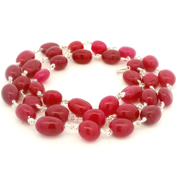 Gehna Jaipur Ruby Gemstone Oval Shape Bead Chain Knotted In .925 Sterling Silver For Girls & Women CP-1086