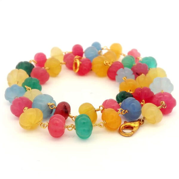 Gehna Jaipur Emerald,Ruby,Sapphire Gemstone Pumpkin Shape Bead Chain Knotted In Gold Plated For Girls & Women CP-1088