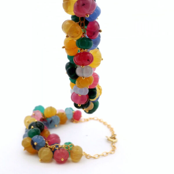 Gehna Jaipur Emerald,Ruby,Sapphire Gemstone Pumpkin Shape Bead Necklace Set In Gold Plated For Girls & Women CP-1089