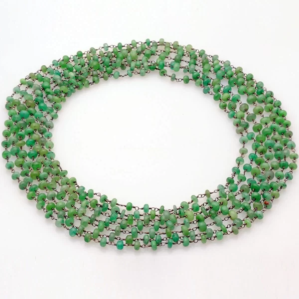 Gehna Jaipur Emerald Gemstone Smooth Bead Chain 120 Inches Black Polished Silver