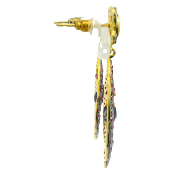 Gehna Jaipur Ruby & Blue Sapphire Gemstone Studded 925 Sterling Silver Earring For Girls & Women SE01-1098