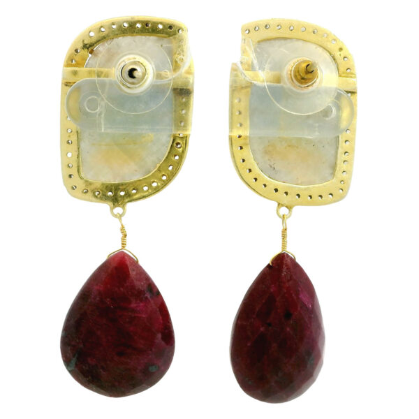Gehna Jaipur Ruby & Yellow Sapphire Gemstone Studded 925 Silver Earrings For Girls & Women SE01-1099