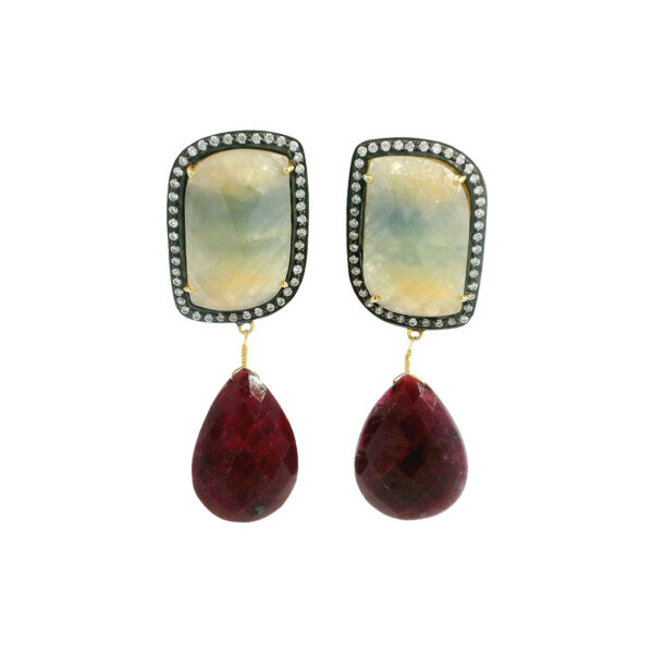 Gehna Jaipur Ruby & Yellow Sapphire Gemstone Studded 925 Silver Earrings For Girls & Women SE01-1099