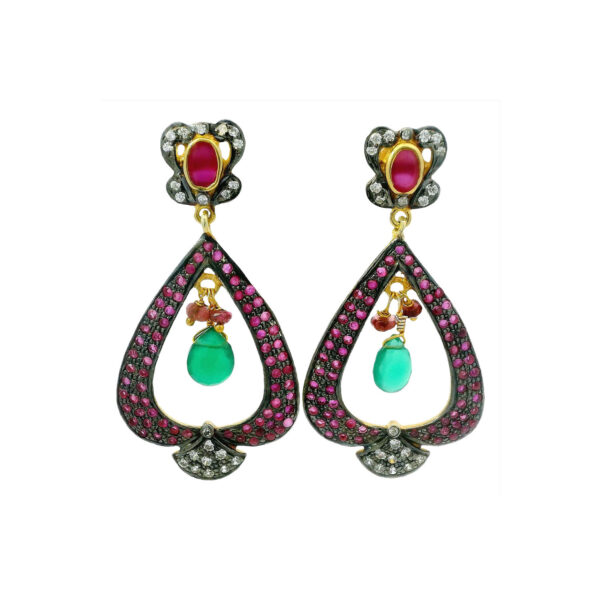 Gehna Jaipur Ruby & Emerald Gemstone Studded 925 Sterling Silver Earring For Girls & Women SE01-1103