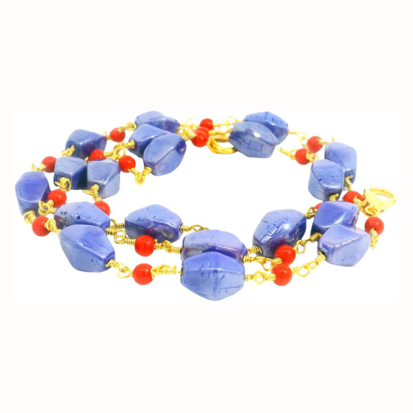 Gehna Jaipur Red Jasper & Lapis Lazuli Gemstone Chain In .925 Sterling Silver Gold Finish For Girls & Women CS-1235