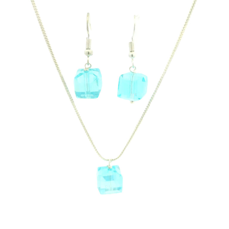 Gehna Jaipur Austrian Crystal Cube Pendant Set Fashion Hypoallergenic Jewelry ( Blue Topaz ) For Girls & Women NS-1822