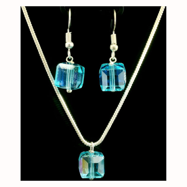 Gehna Jaipur Austrian Crystal Cube Pendant Set Fashion Hypoallergenic Jewelry ( Blue Topaz ) For Girls & Women NS-1822