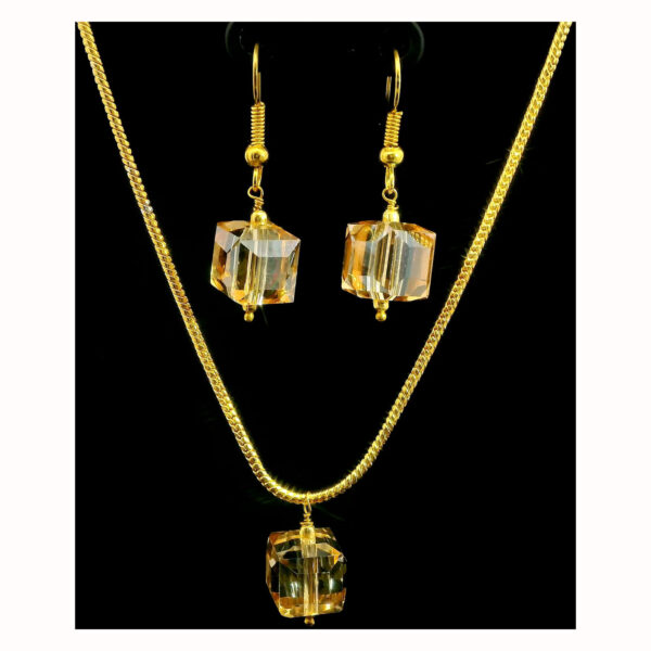 Gehna Jaipur Austrian Crystal Cube Pendant Set Fashion Hypoallergenic Jewelry (Citrine ) For Girls & Women NS-1823