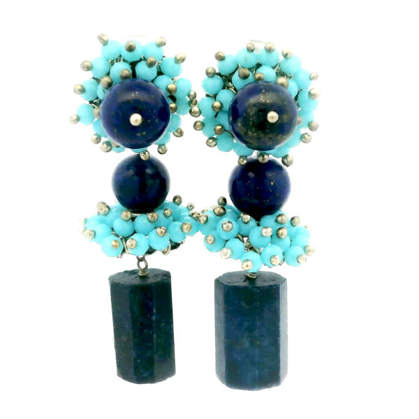 Gehna Jaipur Blue Chalcedny & Lapis Lazuli Gemstone Earrings Made In .925 Sterling Silver For Girls & Women ES-1930