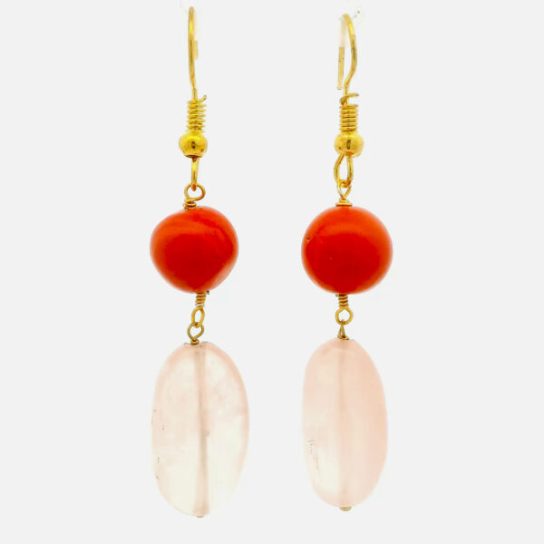 Gehna Jaipur Rose Quartz & Red Jasper Gemstone Earrings Made In .925 Sterling Silver For Girls & Women ES-1932