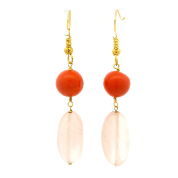 Gehna Jaipur Rose Quartz & Red Jasper Gemstone Earrings Made In .925 Sterling Silver For Girls & Women ES-1932