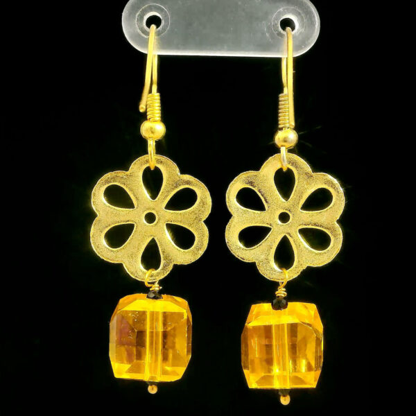 Gehna Jaipur Austrian Crystal Cube Drop Dangle Earrings Fashion Hypoallergenic Jewelry ( Yellow Sapphire ) For Girls & Women ES-1939