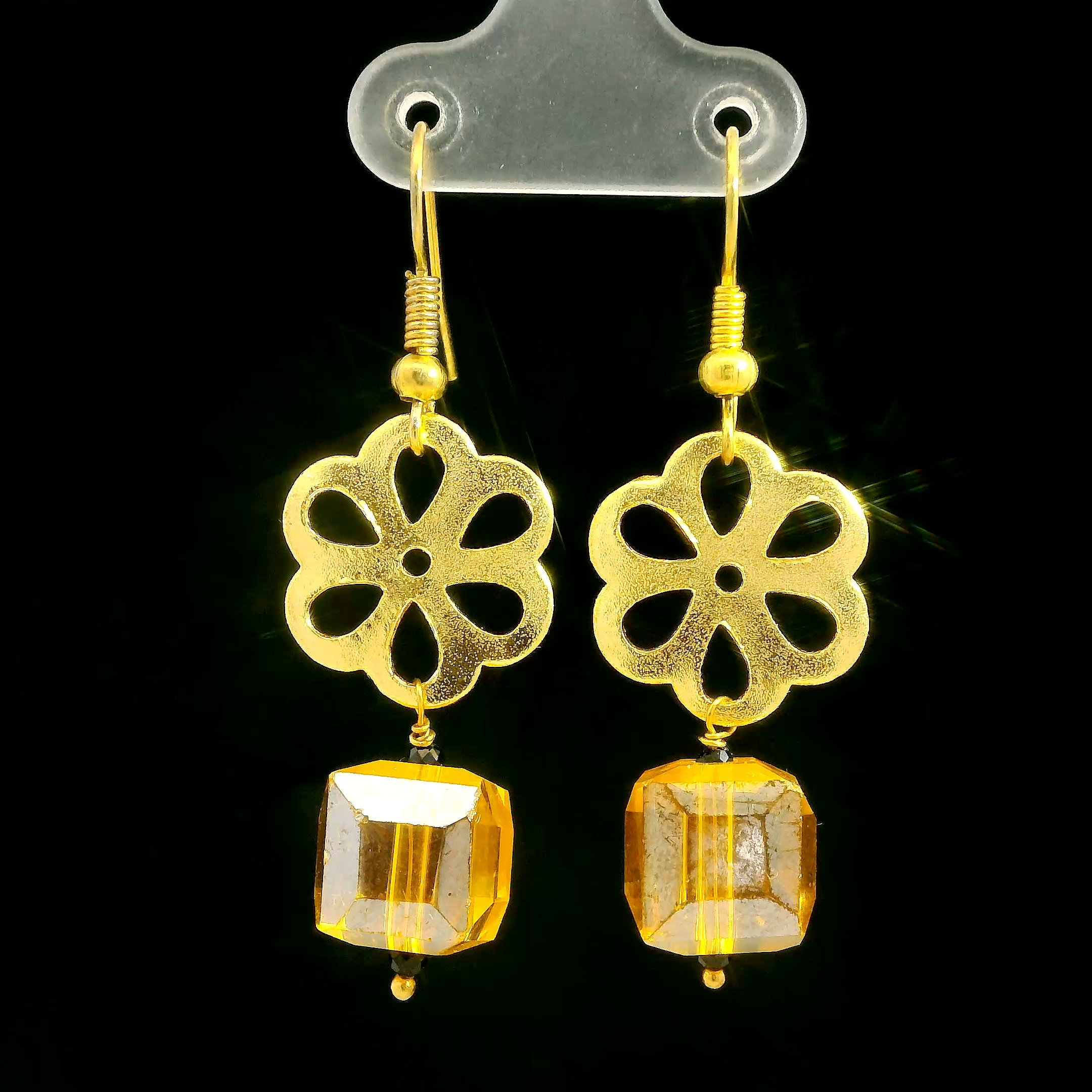 Gehna Jaipur Austrian Crystal Cube Drop Dangle Earrings Fashion Hypoallergenic Jewelry ( Yellow Sapphire ) For Girls & Women ES-1939