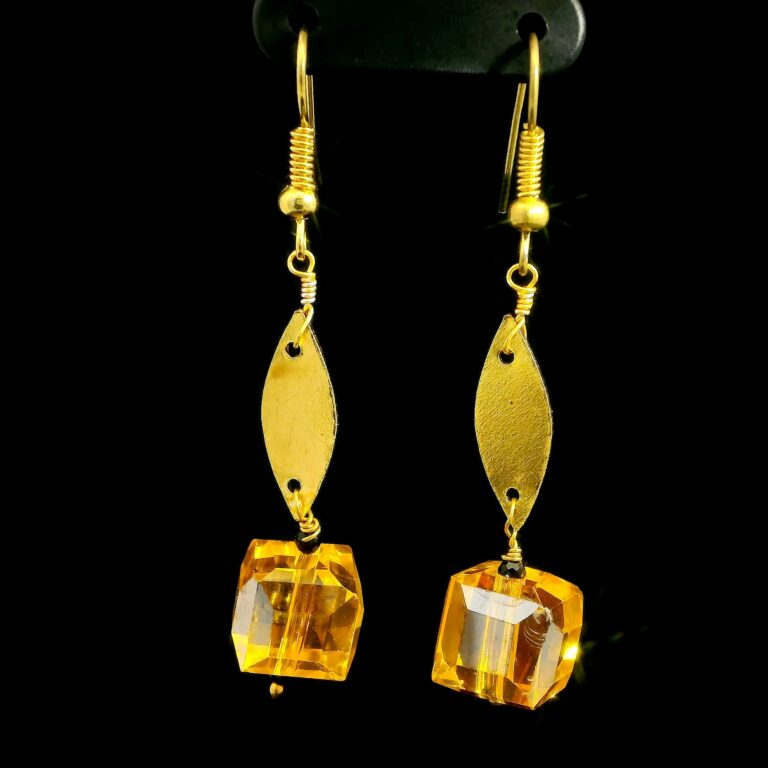 Gehna Jaipur Austrian Crystal Cube Drop Dangle Earrings Fashion Hypoallergenic Jewelry ( Yellow Sapphire ) For Girls & Women ES-1945