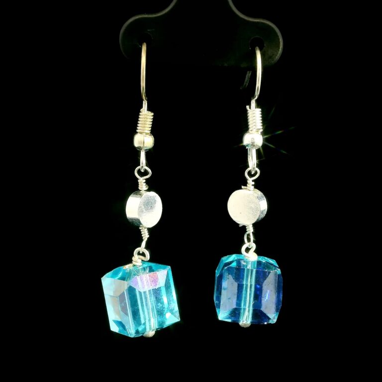 Gehna Jaipur Austrian Crystal Cube Drop Dangle Earrings Fashion Hypoallergenic Jewelry ( Blue Topaz ) For Girls & Women ES-1947