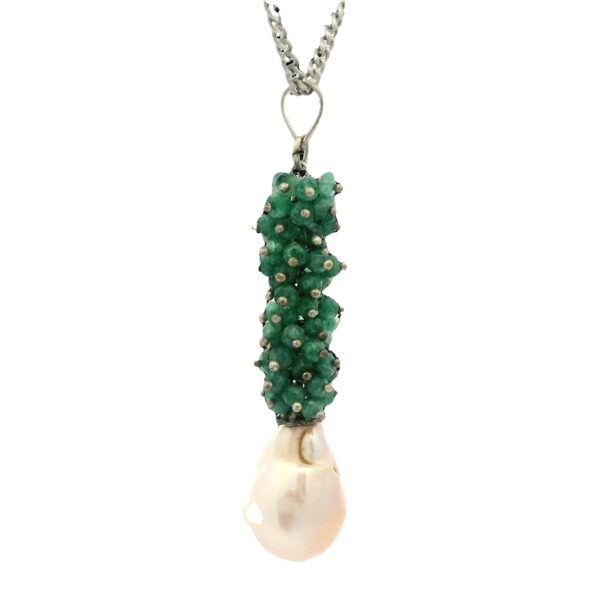Gehna Jaipur Fresh Water Baroque Pearl & Emerald Gemstone Beaded Pendant For Girls & Women BP-1012