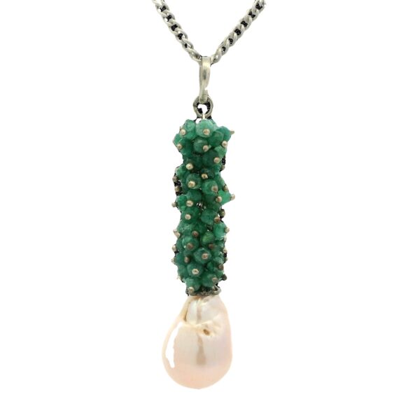 Gehna Jaipur Fresh Water Baroque Pearl & Emerald Gemstone Beaded Pendant For Girls & Women BP-1012