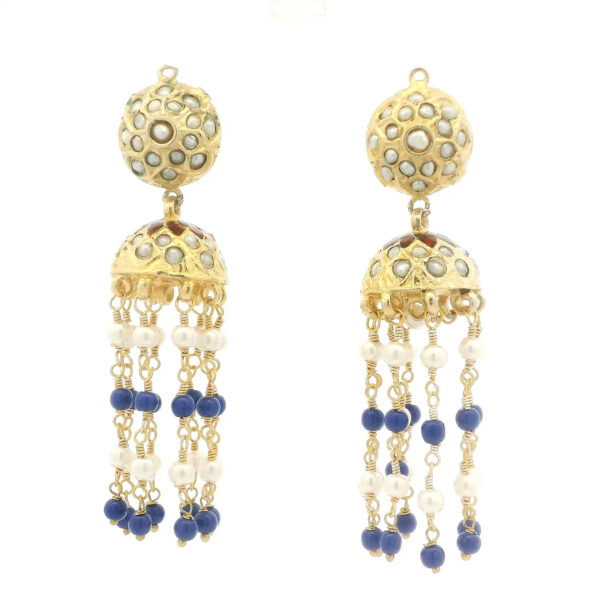 Gehna Jaipur Pearl & Lapis Lazuli Gemstone Lac Earring With Red & Green Enamel Work For Girls & Women LE01-1045