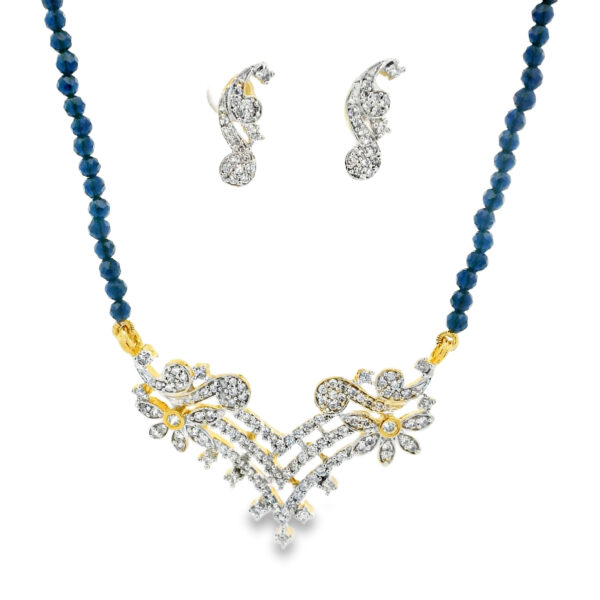 Gehna Jaipur Blue Sapphire Faceted Bead With Tanmaniya Pendant & Earring Set For Girls & Women FN-1097