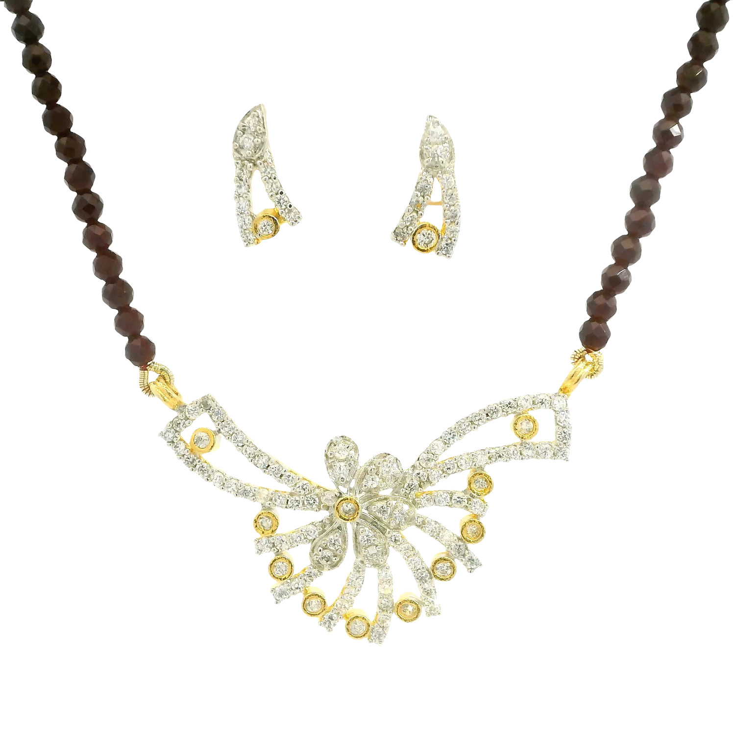 Gehna Jaipur Ruby Faceted Bead With Tanmaniya Pendant & Earring Set For Girls & Women FN-1098