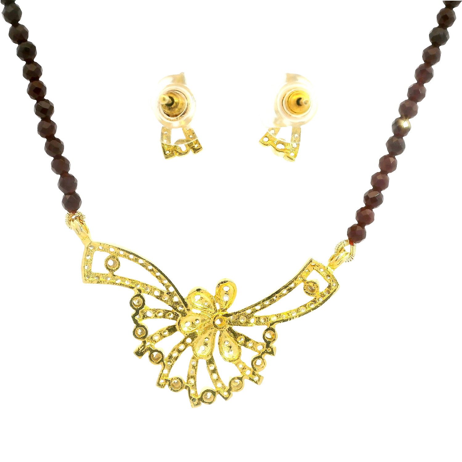 Gehna Jaipur Ruby Faceted Bead With Tanmaniya Pendant & Earring Set For Girls & Women FN-1098 - Image 3