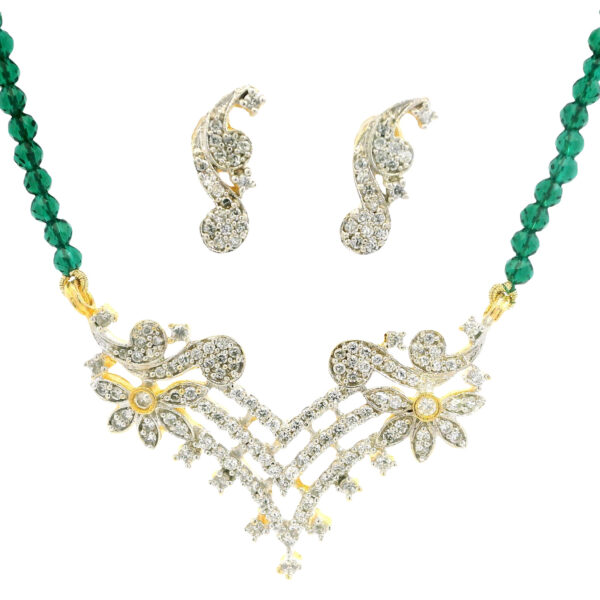 Gehna Jaipur Emerald Faceted Bead With Tanmaniya Pendant & Earring Set For Girls & Women FN-1099