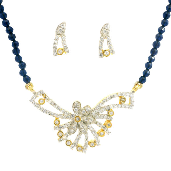 Gehna Jaipur Blue Sapphire Faceted Bead With Tanmaniya Pendant & Earring Set For Girls & Women FN-1100