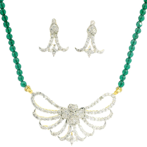 Gehna Jaipur Emerald Faceted Bead With Tanmaniya Pendant & Earring Set For Girls & Women FN-1102