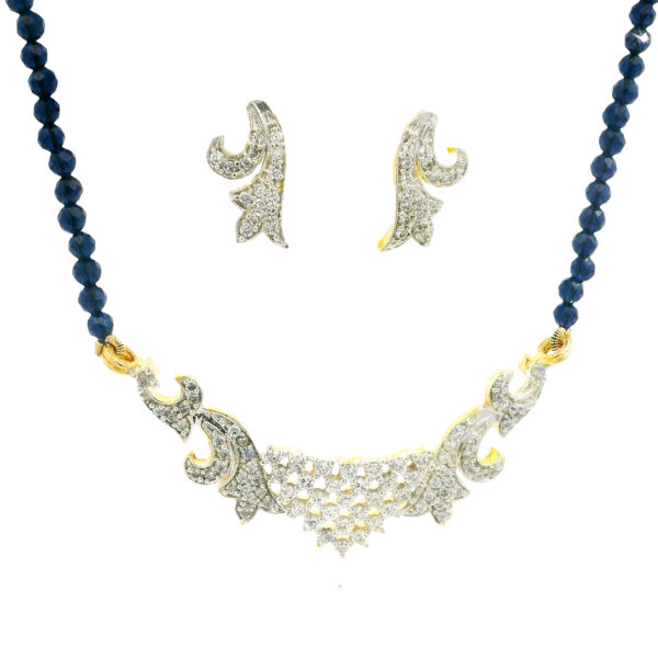 Gehna Jaipur Blue Sapphire Faceted Bead With Tanmaniya Pendant & Earring Set For Girls & Women FN-1103