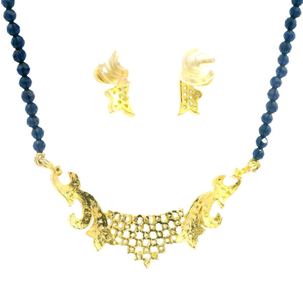 Gehna Jaipur Blue Sapphire Faceted Bead With Tanmaniya Pendant & Earring Set For Girls & Women FN-1103